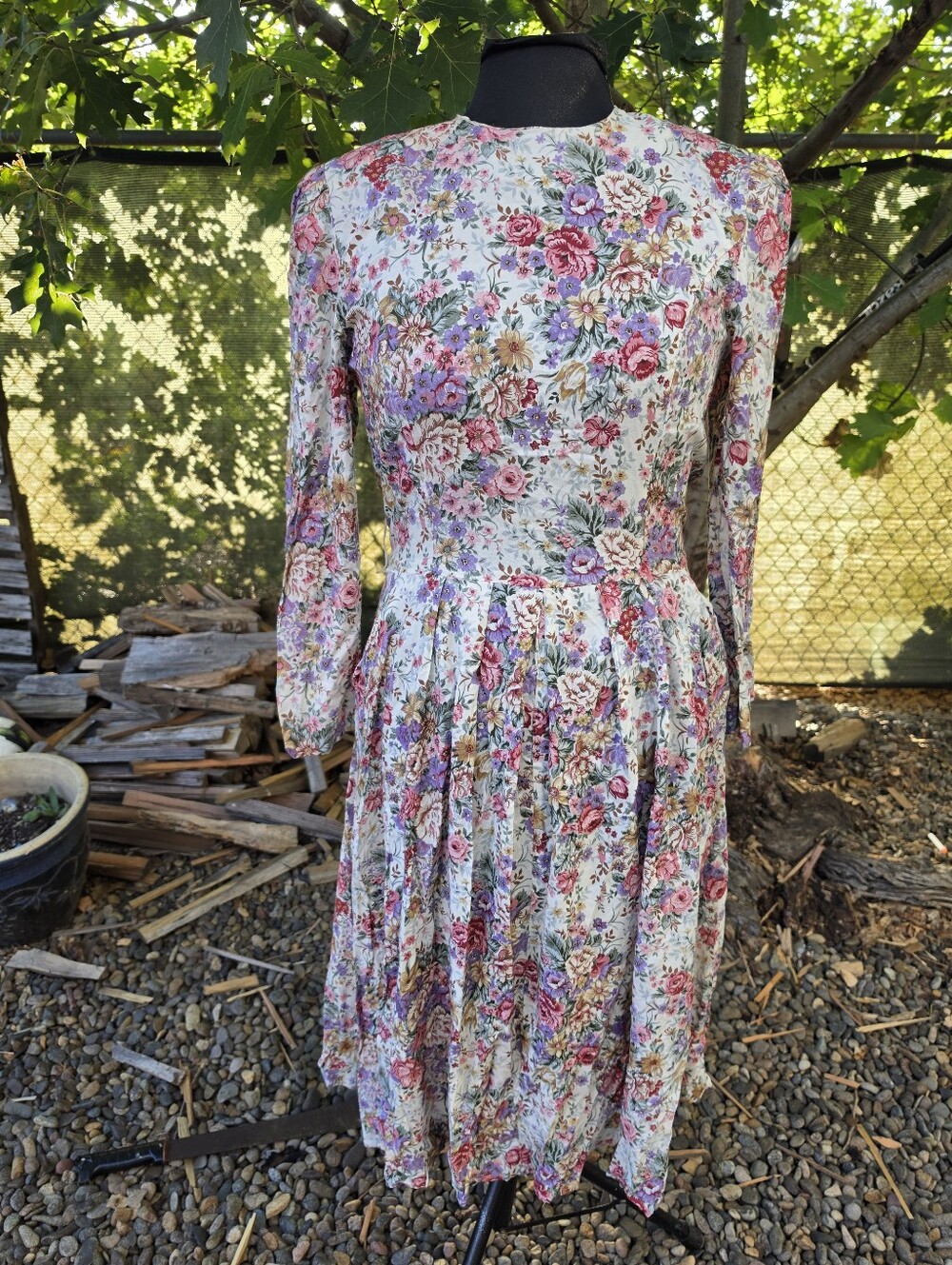 Vtg 80's Floral Long-Sleeve Midi Dress Cottagecore Prairie Chic Grandmacore